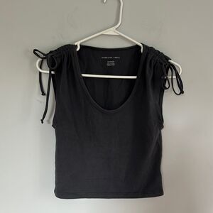 American Eagle Grey Cropped Scoop Neck With Tie‎ Details